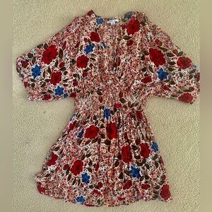 Floral Dress with Red and Blue Accents